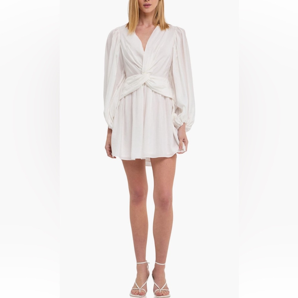 NWT Endless Rose white twist front drape long sleeve midi dress Small